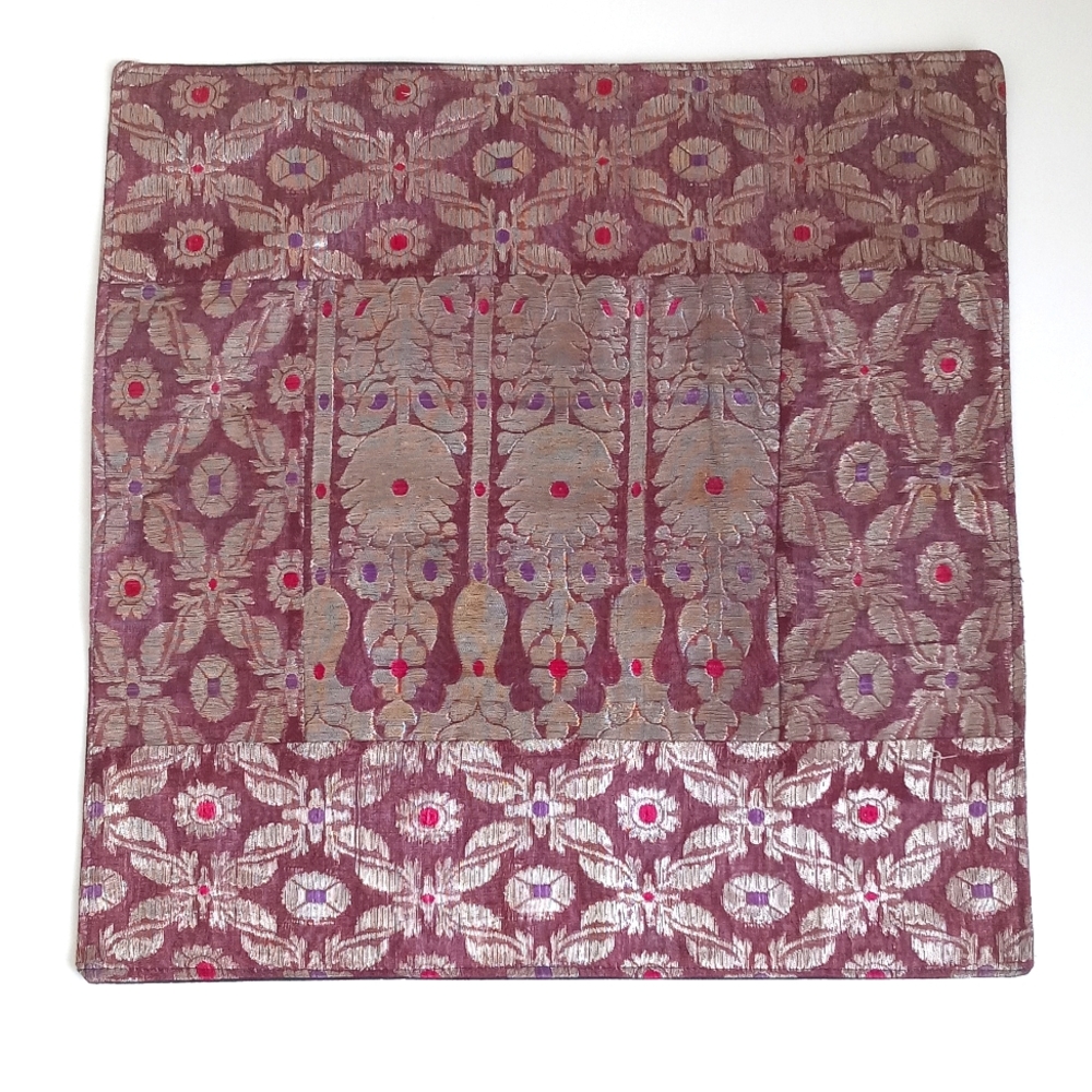 Stunning Silk Purple Metallic Patchwork Batik Pillow Sham from India 16”x16 1/2”